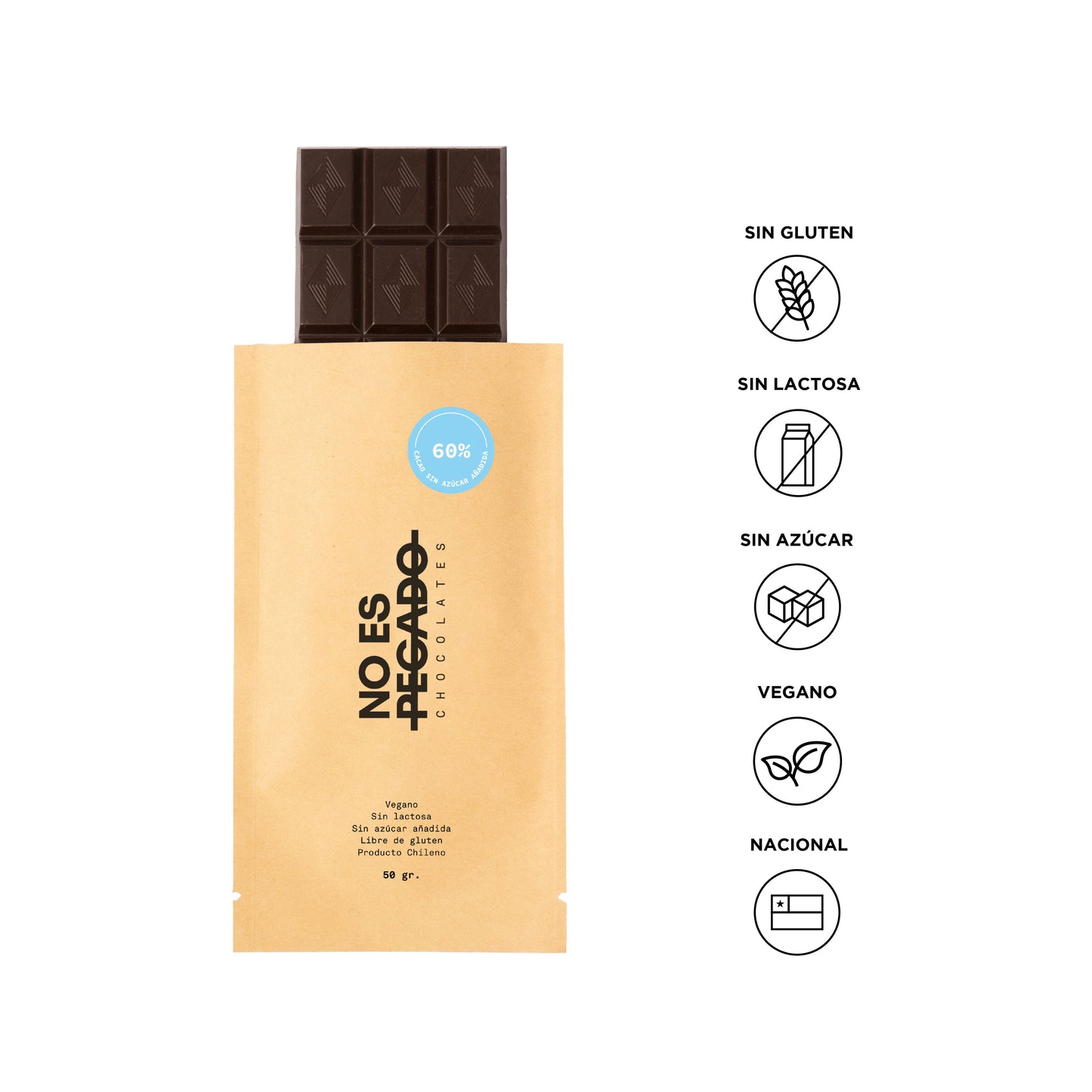 Tableta de chocolate 60% cacao semiamargo | 50 grs.