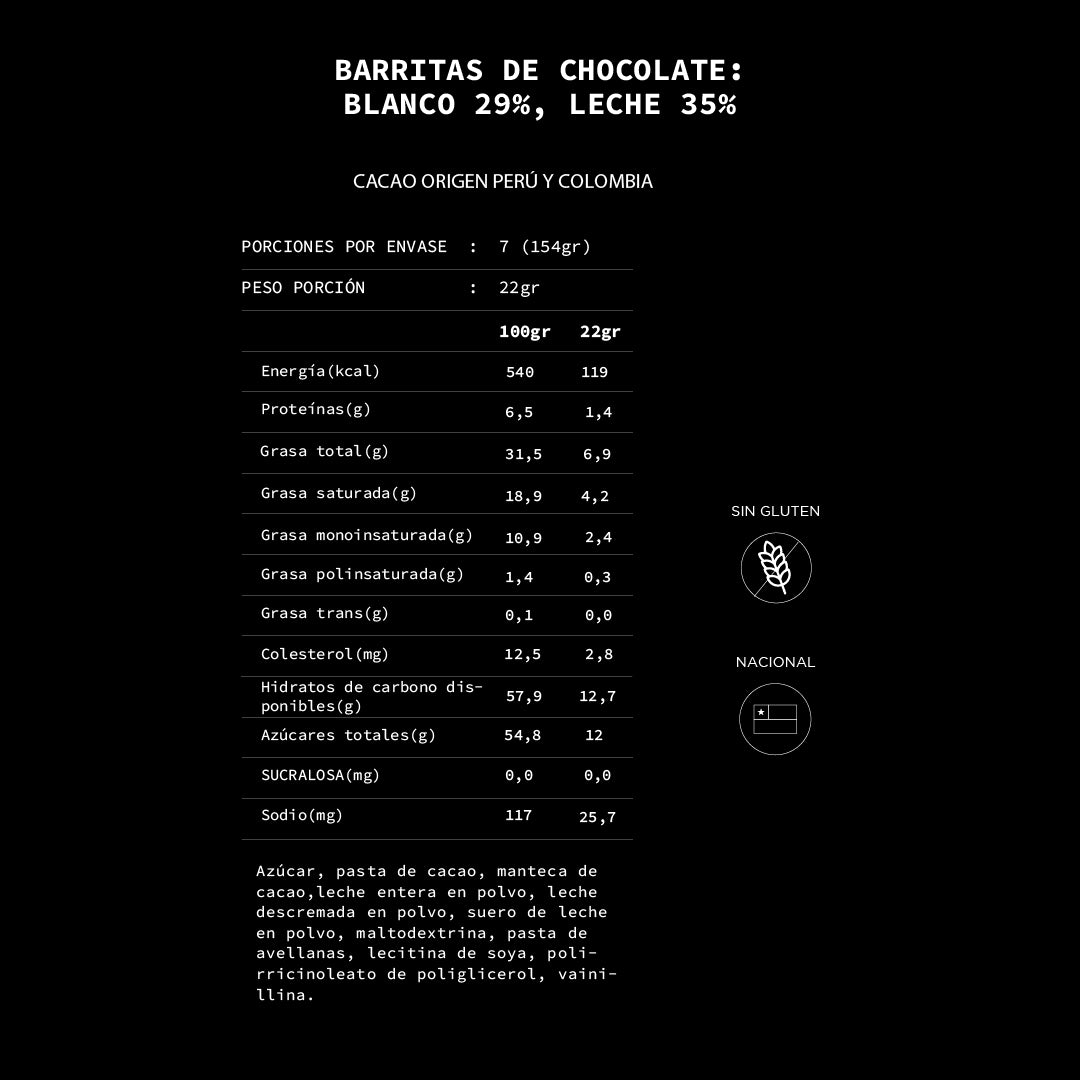 Caja de 7 barritas de chocolate Mix Leche | 154 grs.