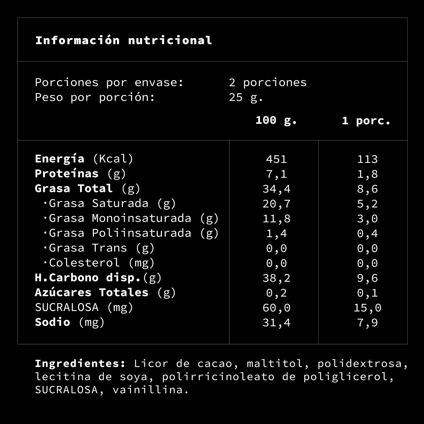 Tableta de chocolate 60% cacao semiamargo | 50 grs.