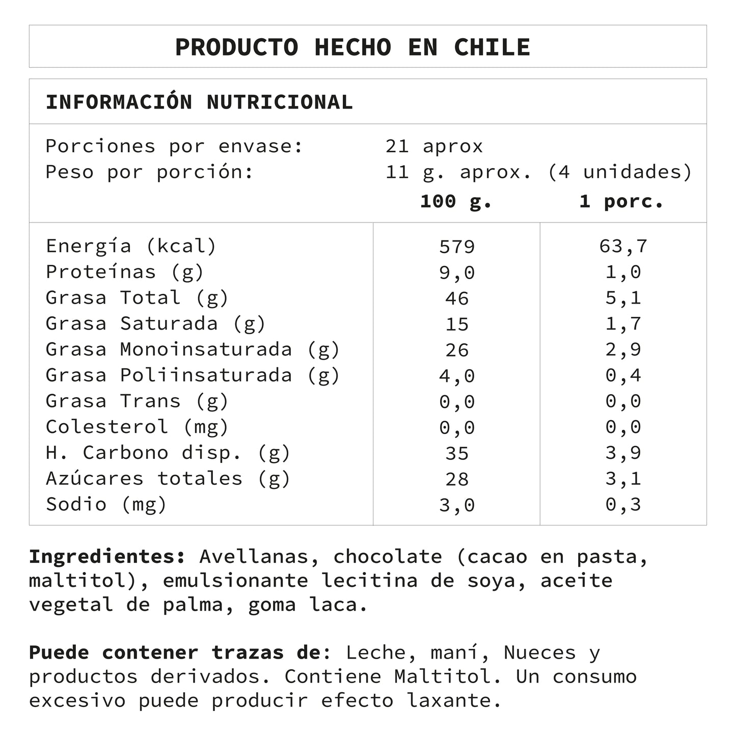 Avellanas Bañadas en Chocolate Semiamargo 60% cacao sin azúcar | 220 grs.