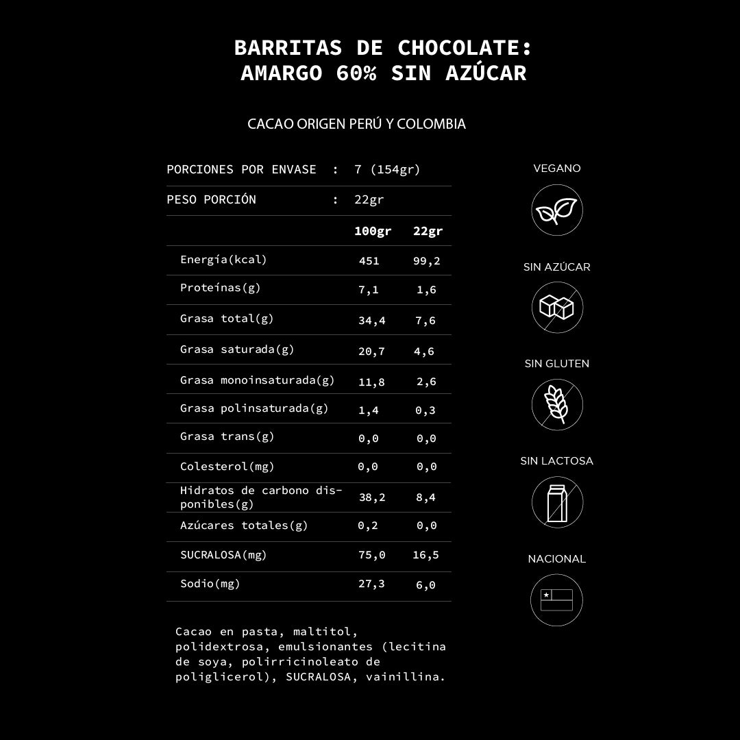 Caja de 7 barritas de chocolate semiamargo 60% cacao S/A | 154 grs.