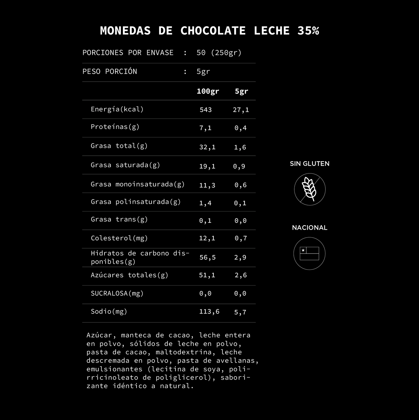 Monedas de Chocolate de Leche 35 % Cacao.