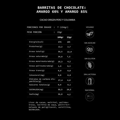 Caja de 7 barritas de chocolate Mix Amargo sin azúcar | 154 grs.