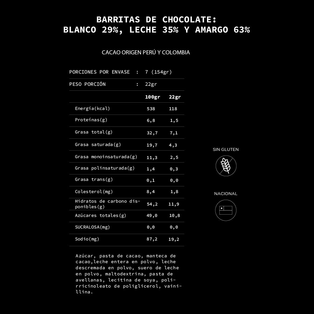 Caja de 7 barritas de chocolate Mix Trilogía | 154 grs.