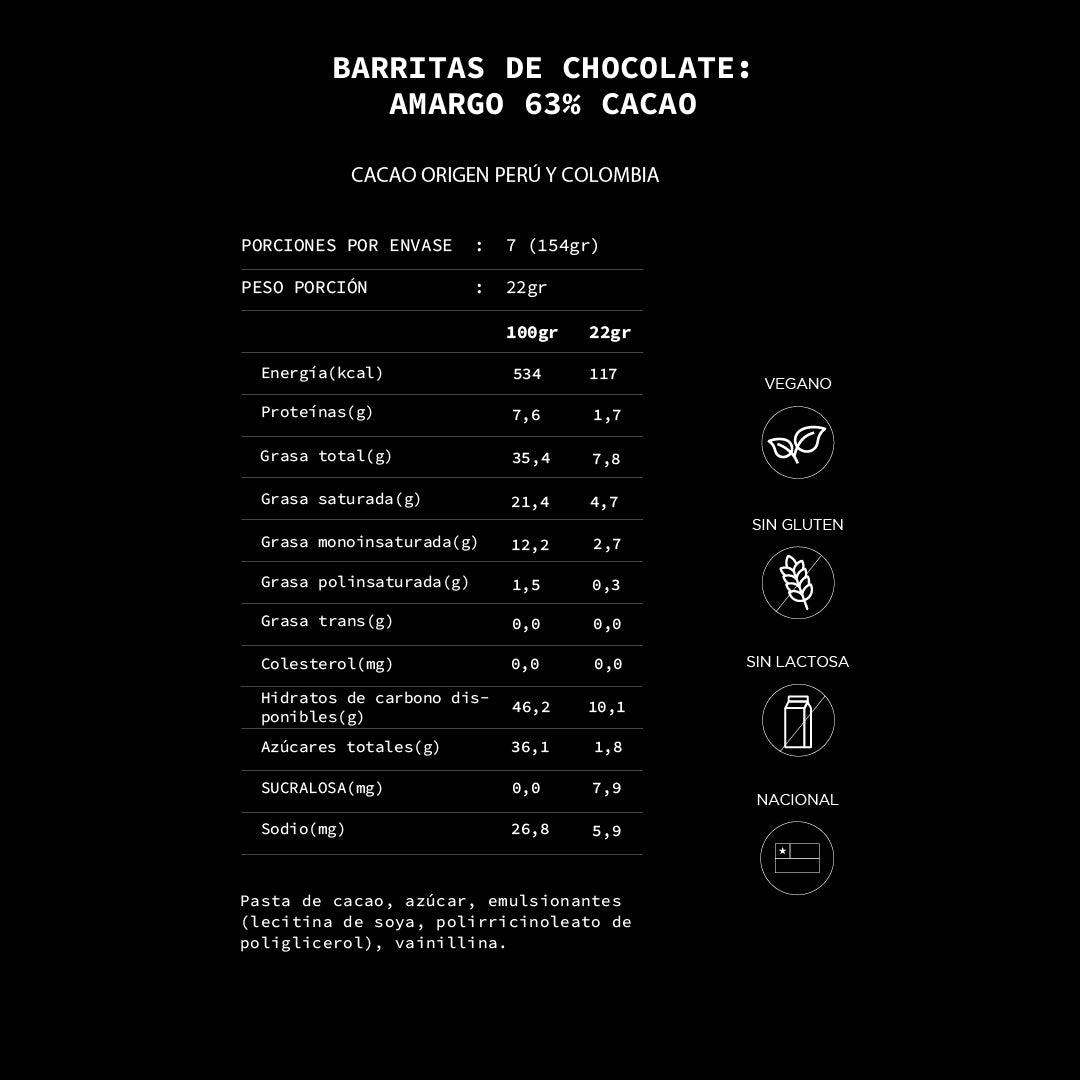 Caja de 7 barritas de chocolate semiamargo 63% cacao | 154 grs.