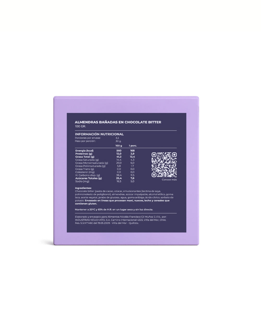 Almendras Bañadas en Chocolate Bitter 100 g.