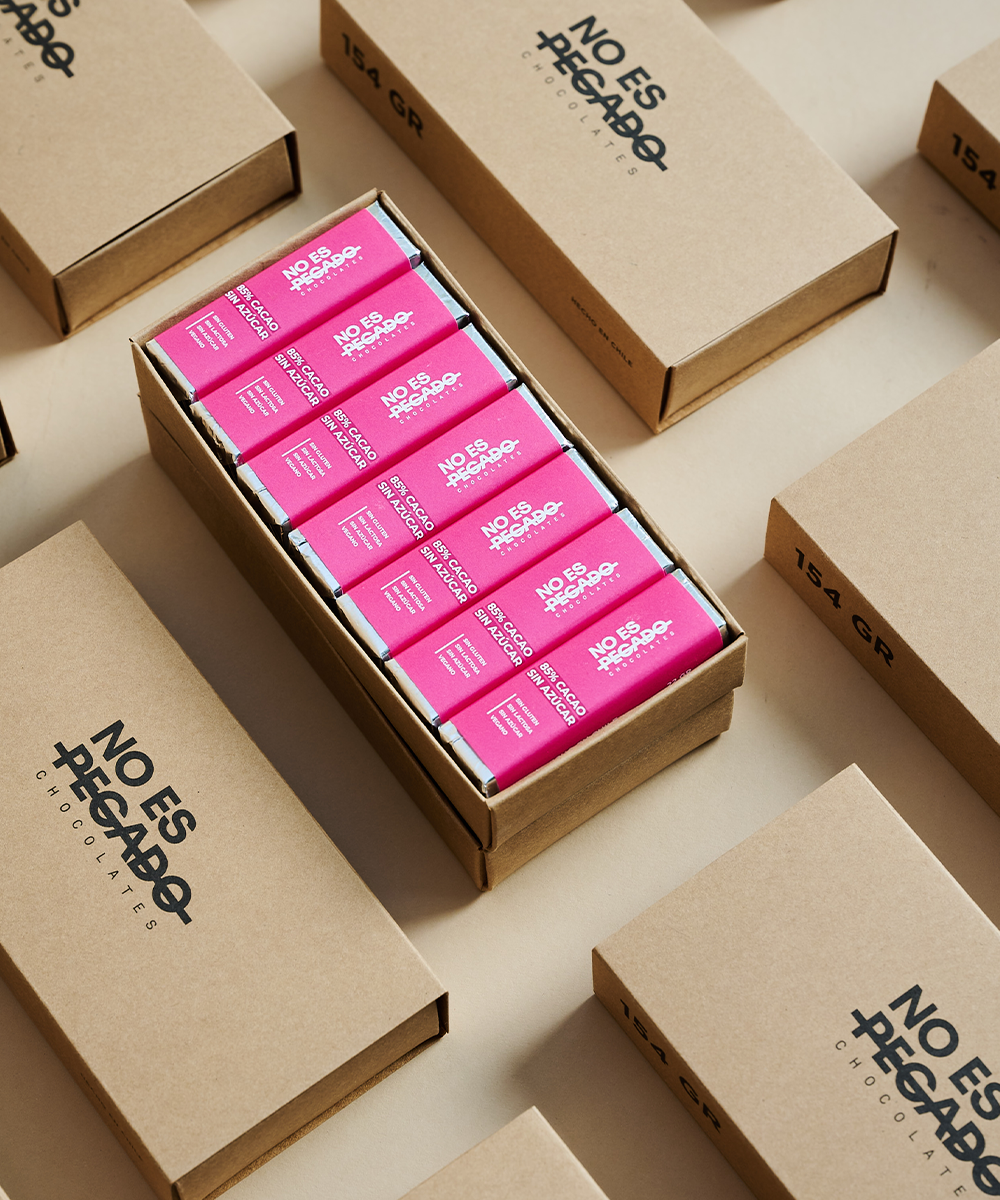 Caja de 7 Barritas de Chocolate Amargo 85% Cacao Sin Azúcar - Vegano 154 gr