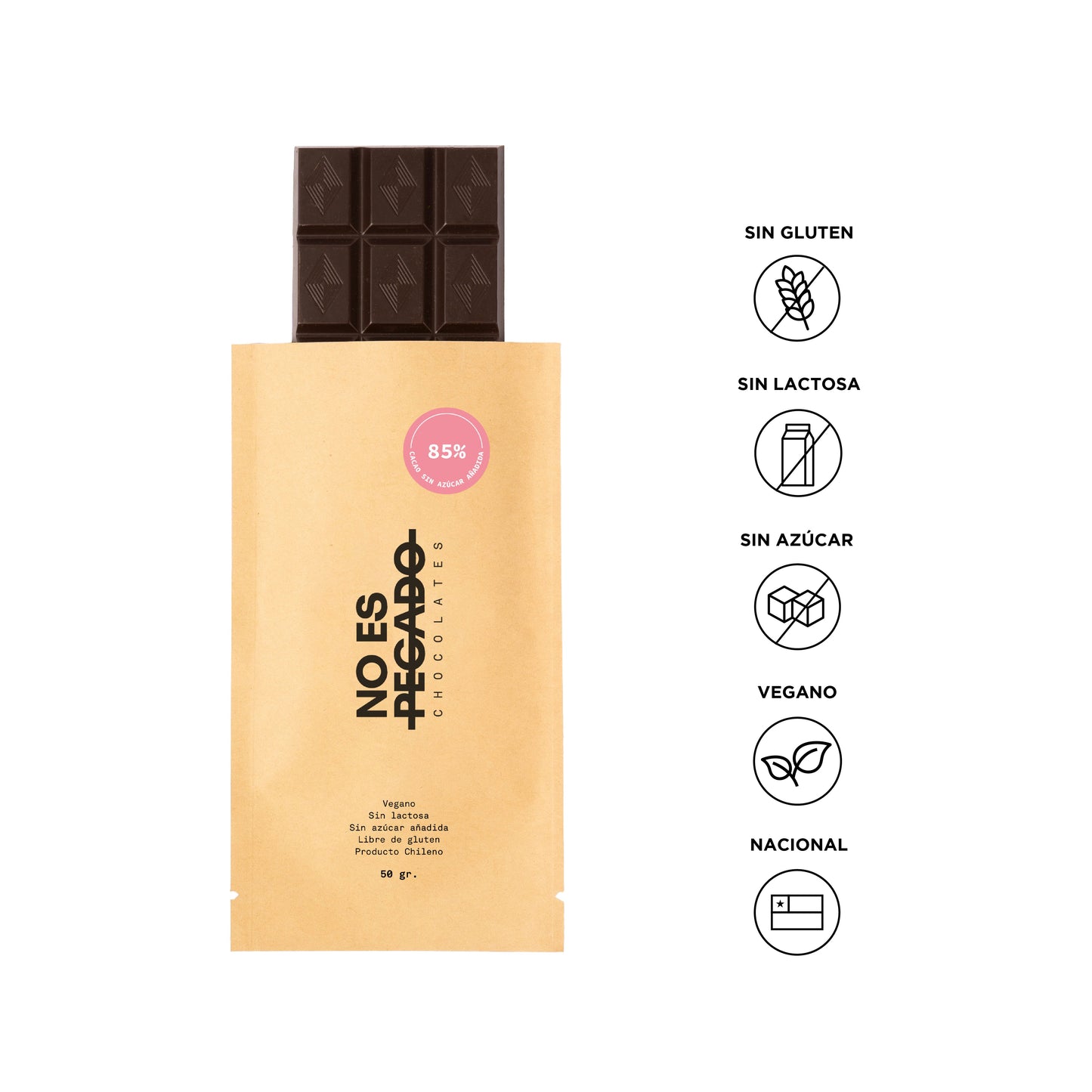 Tableta de chocolate 85% cacao amargo | SIN AZÚCAR