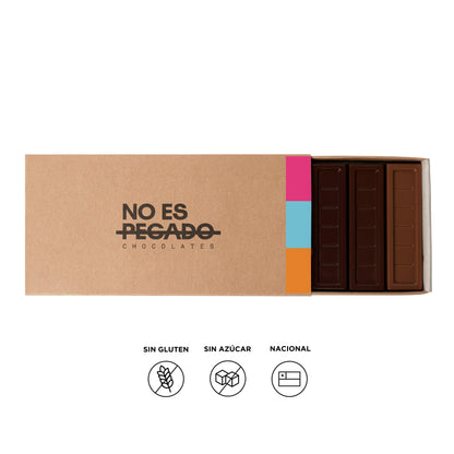 Caja de 7 Barritas de chocolates Mix sin azúcar - contiene leche | 154 grs.