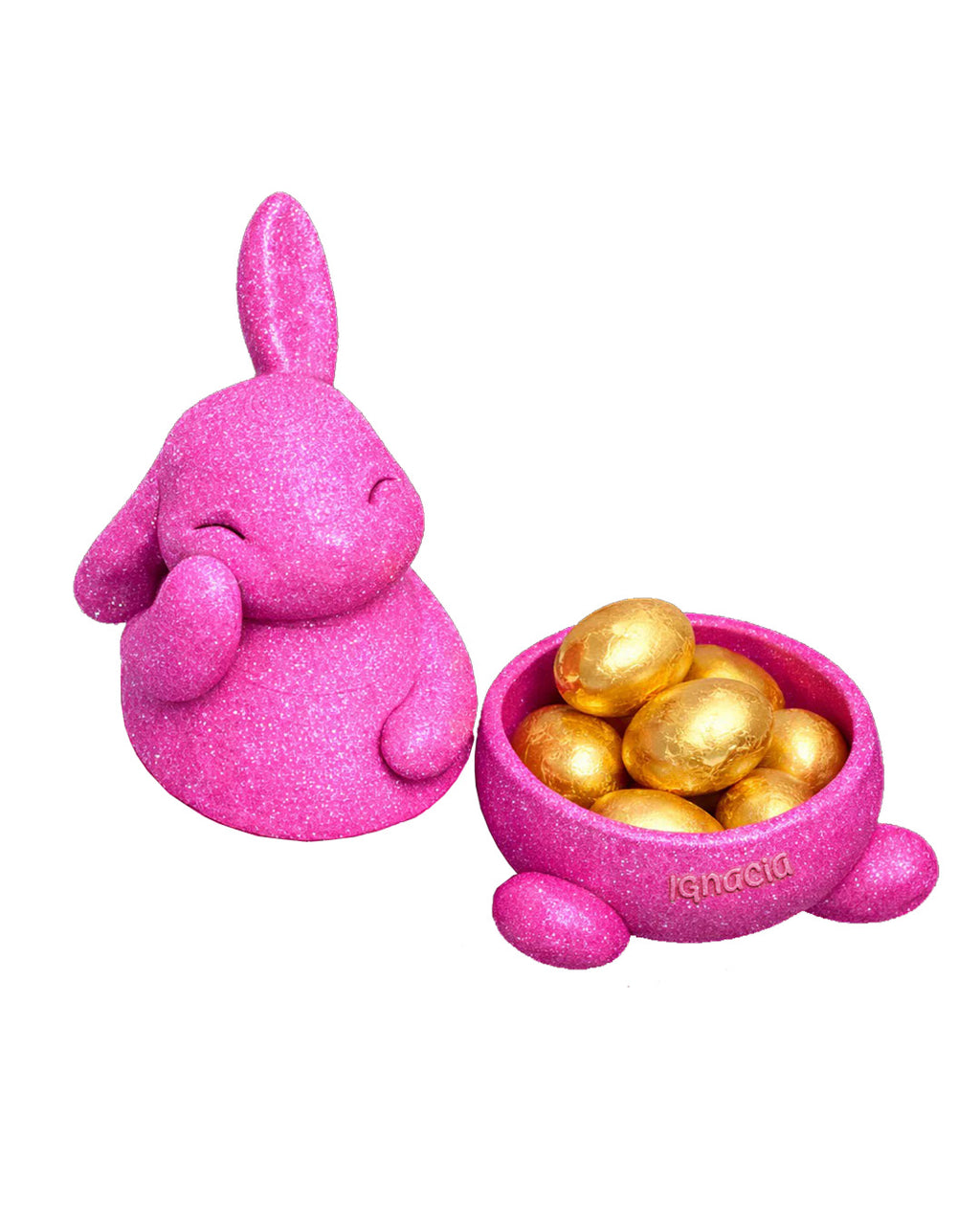 Regalo de Pascua premium con chocolates. Personaliza tu conejo con nombre o logo. Ideal para empresas y clientes. Producción limitada.