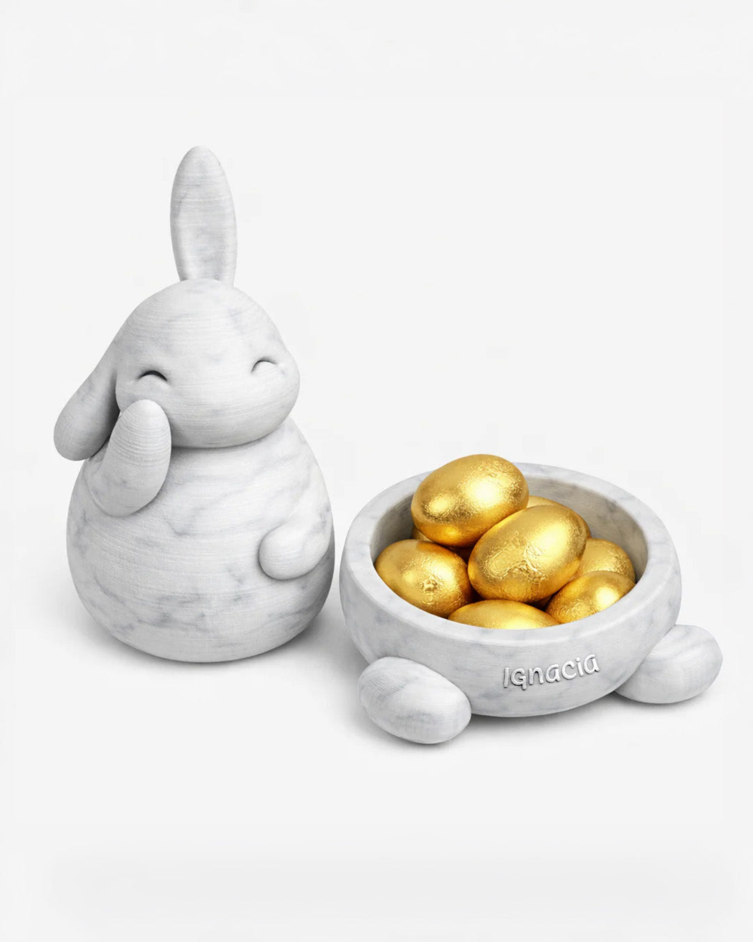 Regalo de Pascua premium con chocolates. Personaliza tu conejo con nombre o logo. Ideal para empresas y clientes. Producción limitada.