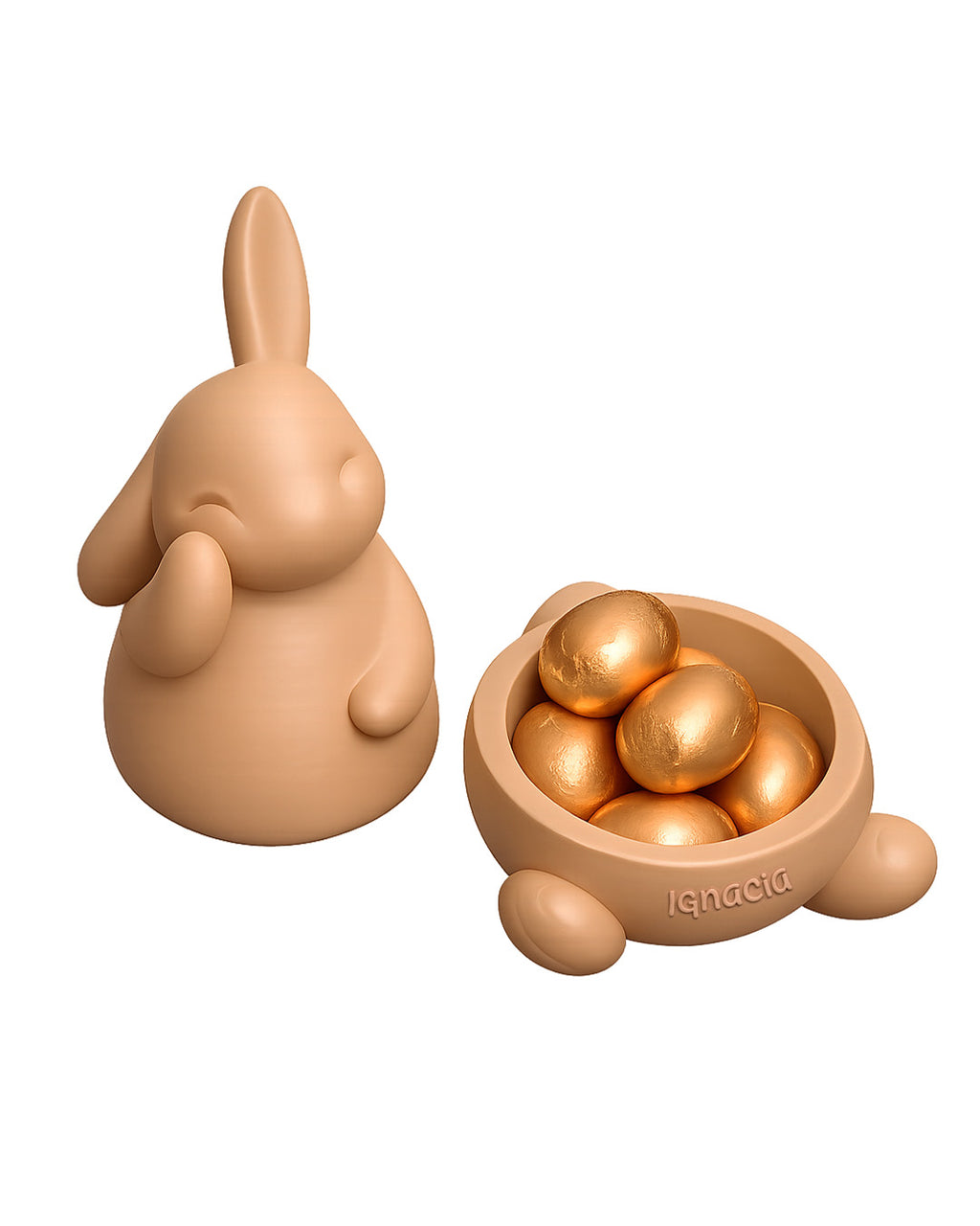 Regalo de Pascua premium con chocolates. Personaliza tu conejo con nombre o logo. Ideal para empresas y clientes. Producción limitada.