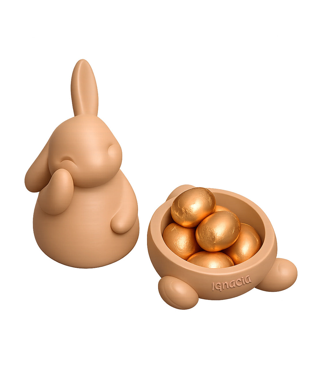 Regalo de Pascua premium con chocolates. Personaliza tu conejo con nombre o logo. Ideal para empresas y clientes. Producción limitada.