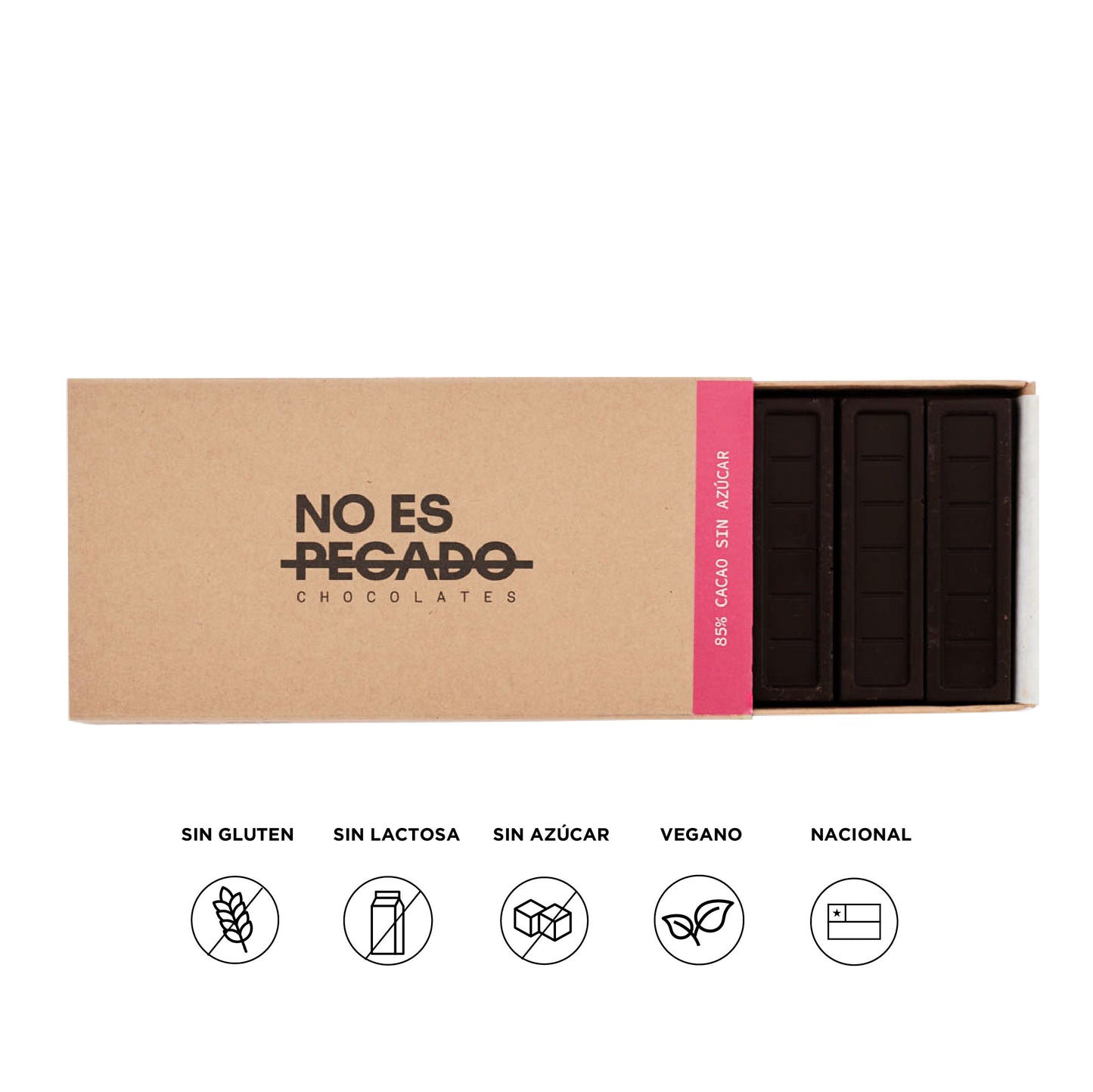 Caja de 7 barritas de chocolate amargo 85% cacao S/A 154grs.
